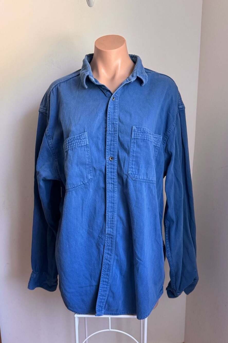 Vintage Gap Blue Denim Button-Up Shirt, 100% Cotton, Made in USA XL - Picture 2 of 6